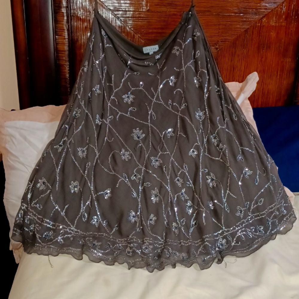 JIGSAW ( UK ) Olive green Midi Length allover sequined skirt w/side poppers NEW